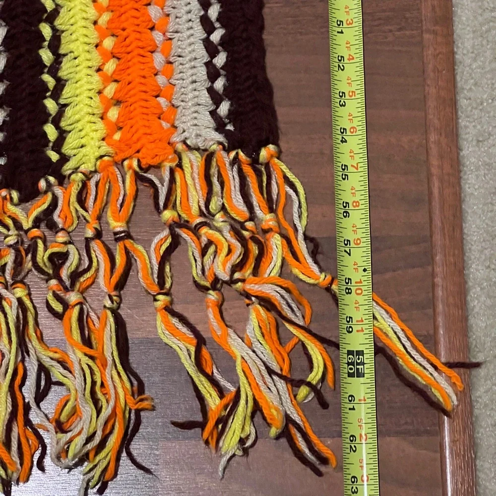 Vintage BOHO Crochet Knitted Afghan Blanket Brown Orange Yellow Retro￼ F…